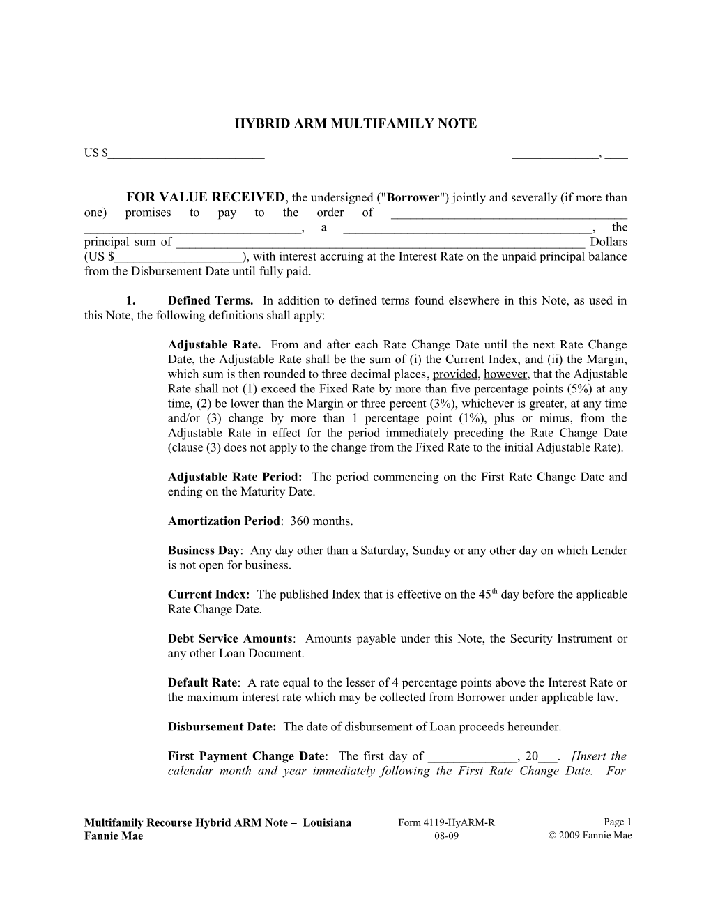 Multifamily Form 4119-Hyarm-R Louisiana