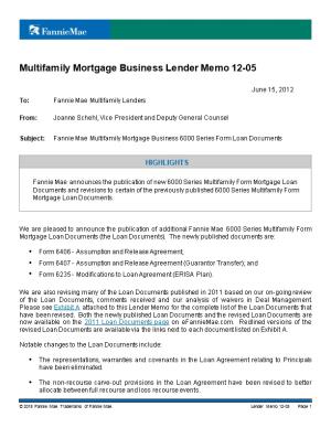Multifamily Mortgage Business Lender Memo 12-05