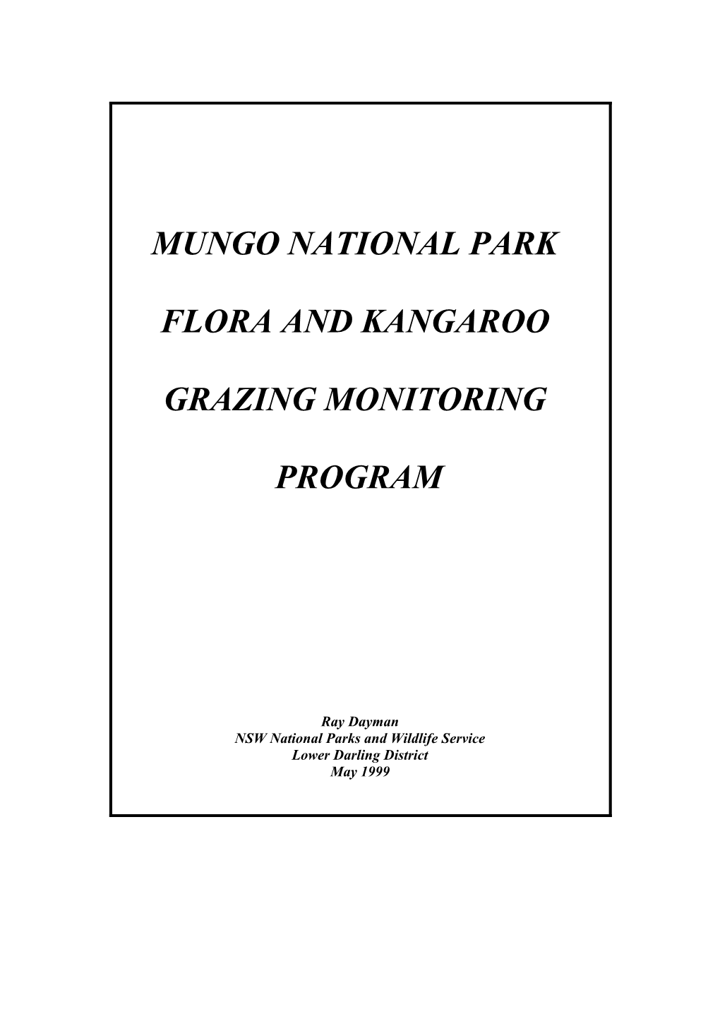 Mungo National Park Flora and Kangaroo Grazing Monitoring Program