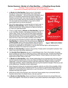 Murder of a Real Bad Boy a Reading Group Guide