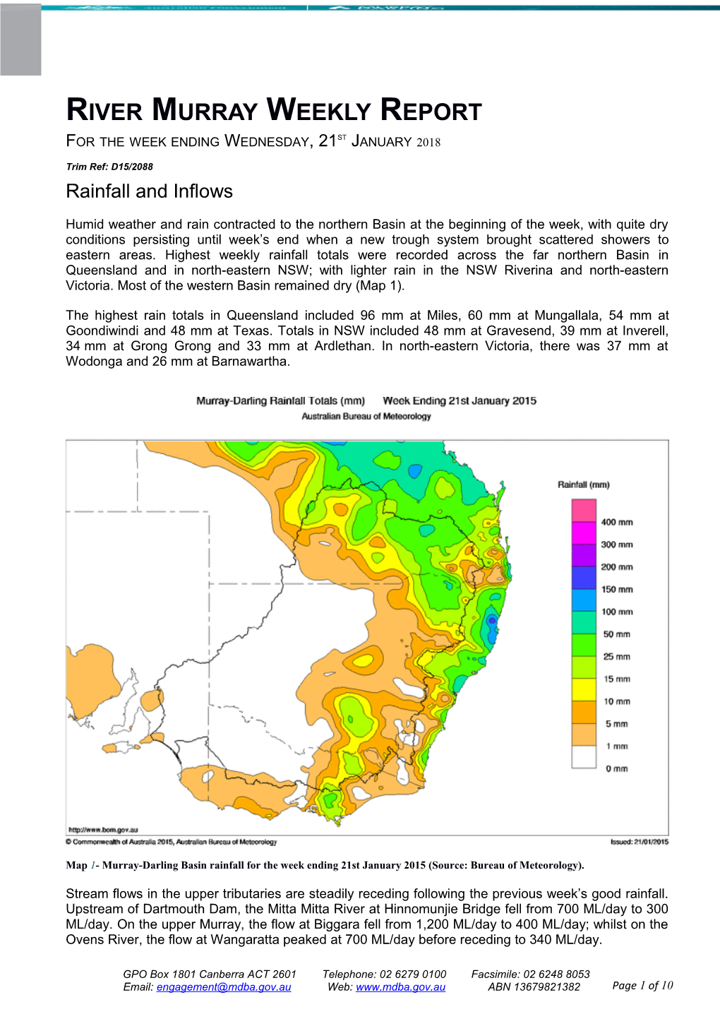Murray River Operations Report 21 January 2015