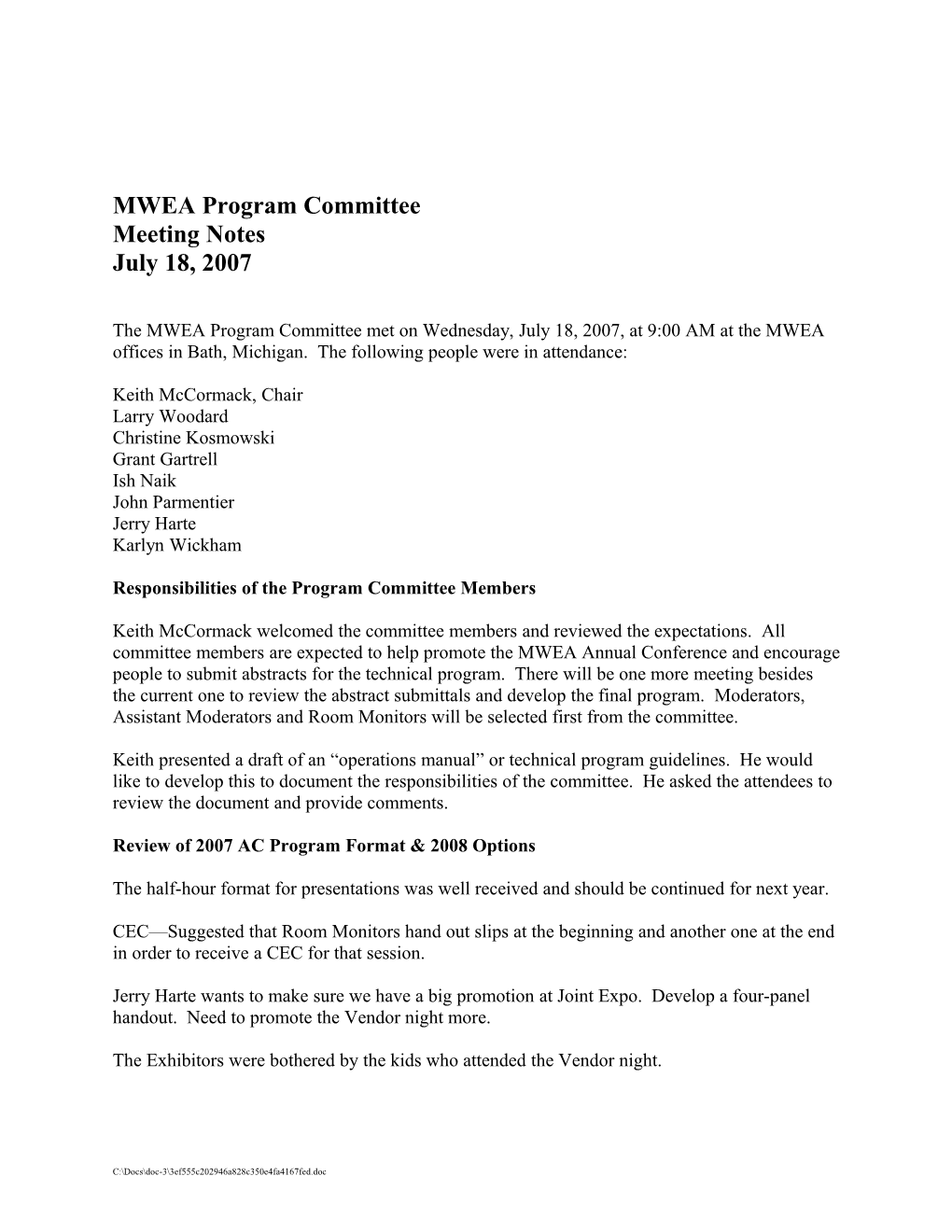 MWEA Program Committee