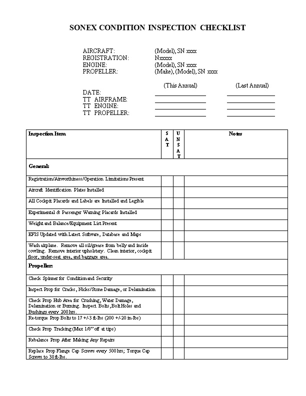 N604X Condition Inspection Checklist
