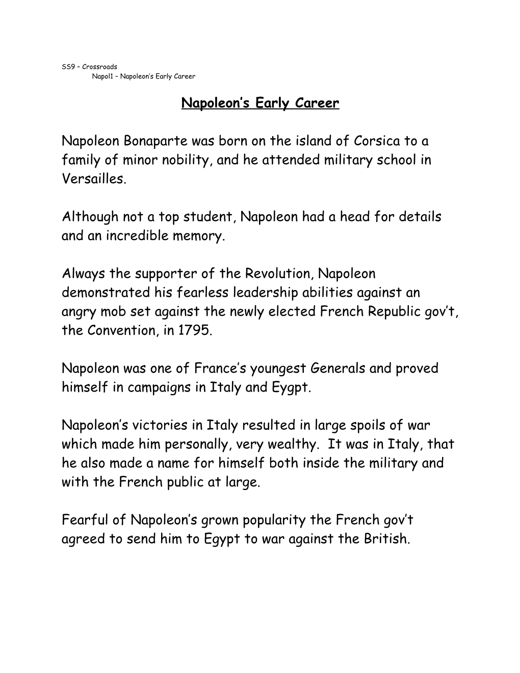 Napoleon S Early Career