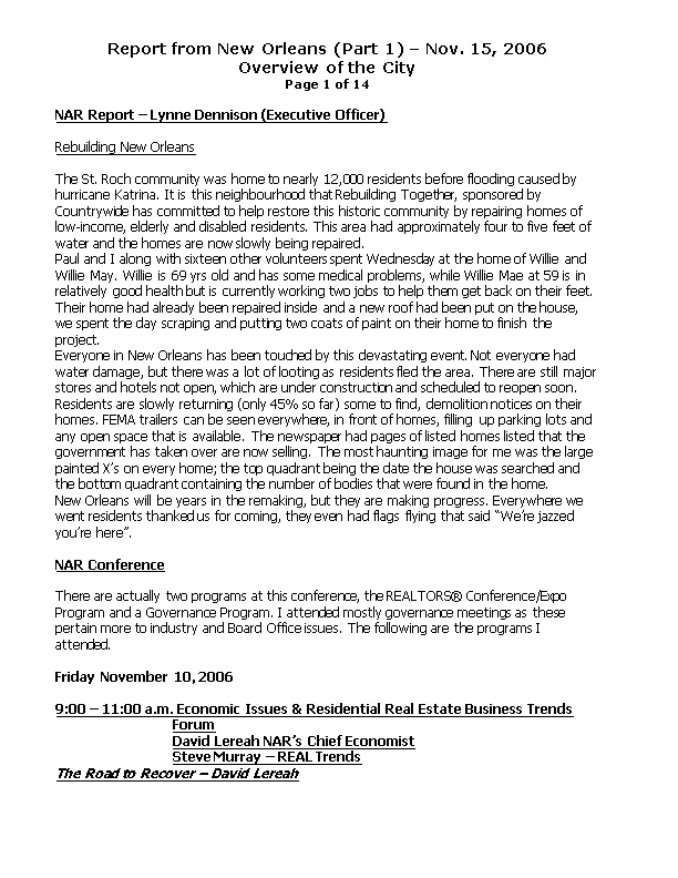 NAR Report Lynne Dennison (Executive Officer)