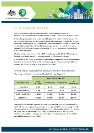 National Carbon Offset Standard - Certificate Fees