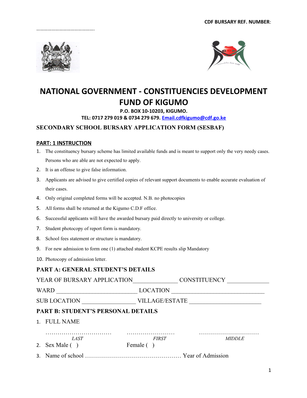 National Government - Constituencies Development Fundof Kigumo