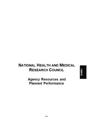 NATIONAL HEALTH and MEDICAL RESEARCH COUNCIL Agency Resources and Planned Performance