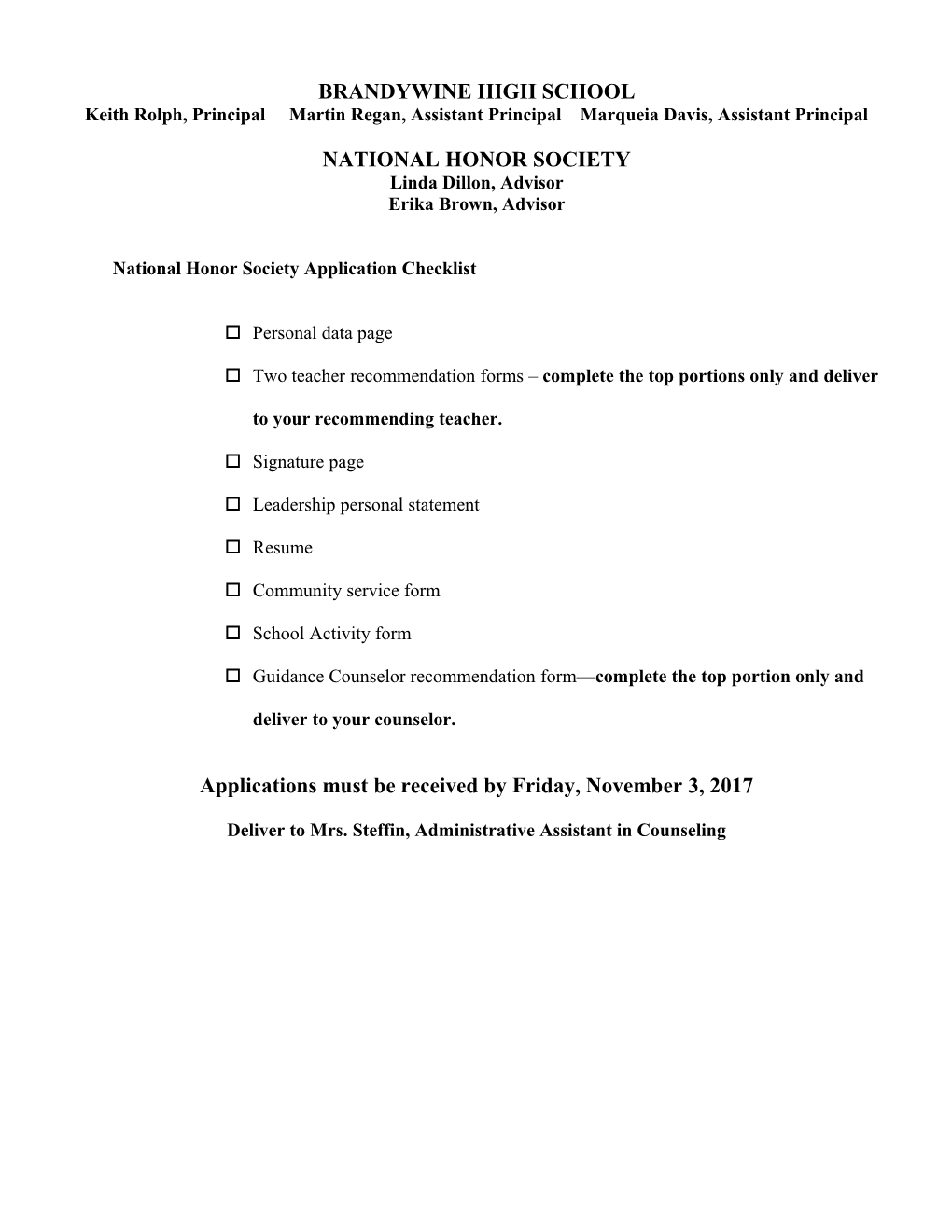 National Honor Society Application Form