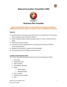 National Innovation Competition Template 2009