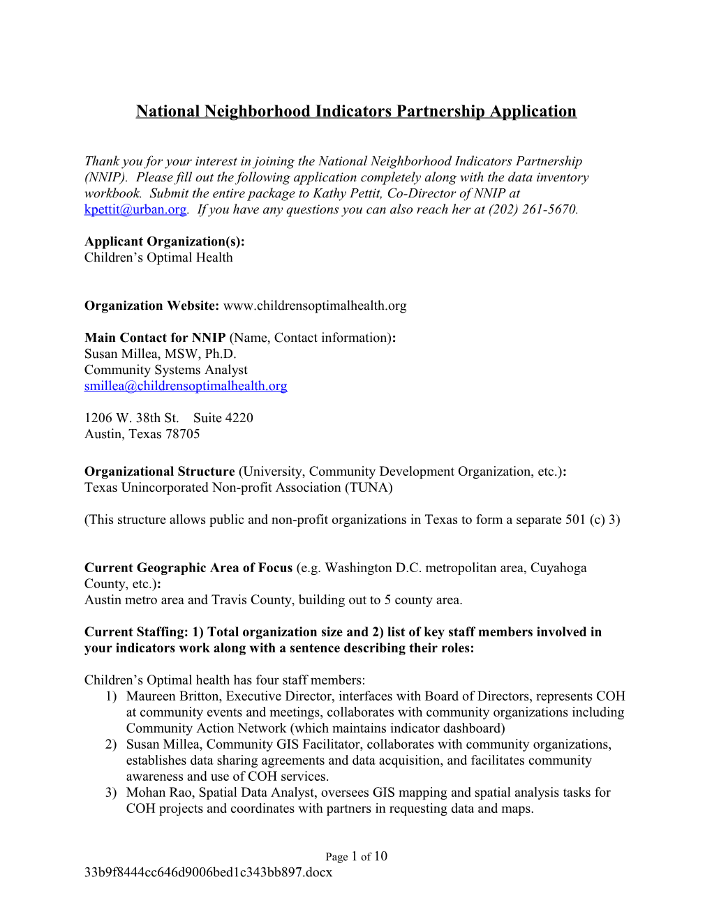National Neighborhood Indicators Partnership Application