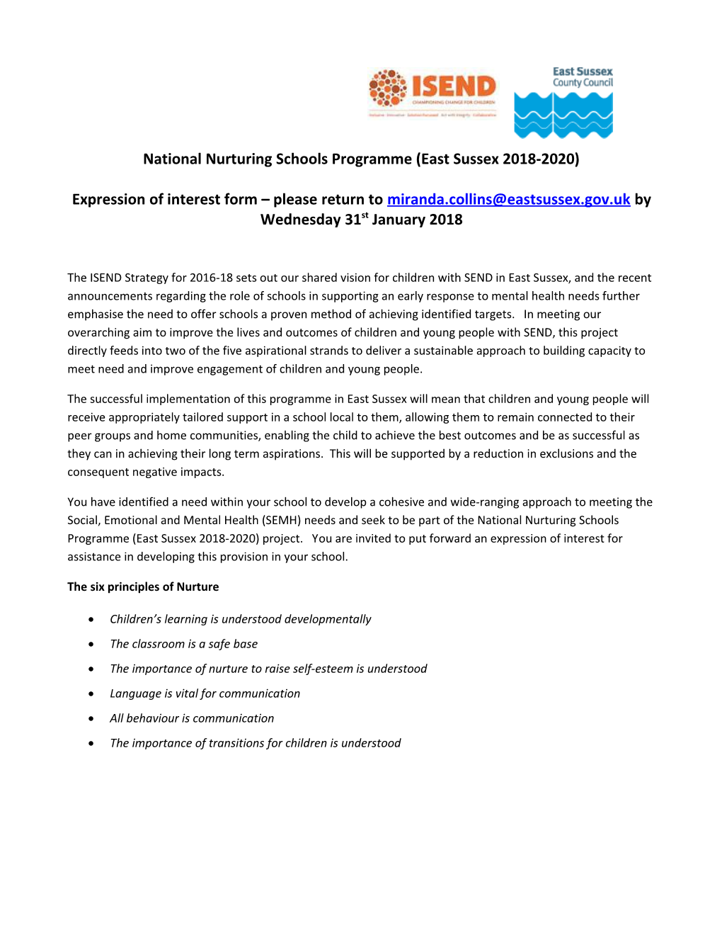 National Nurturing Schools Programme (East Sussex2018-2020)