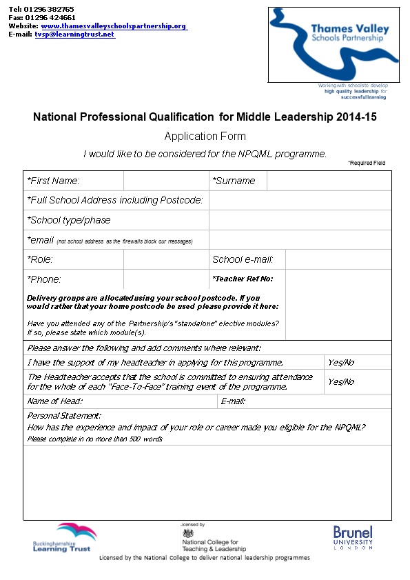 National Professional Qualification for Middle Leadership 2014-15