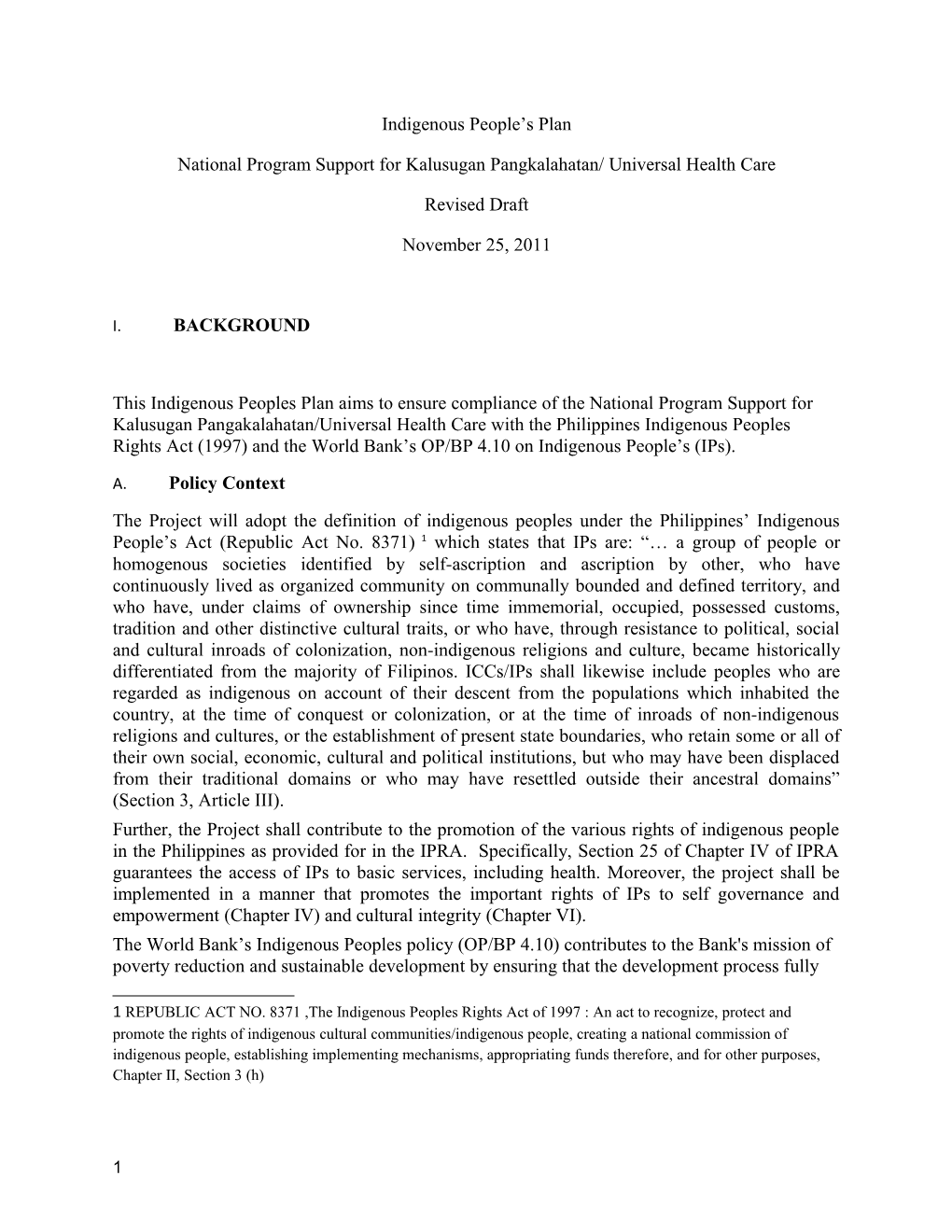 National Program Support for Kalusugan Pangkalahatan/ Universal Health Care