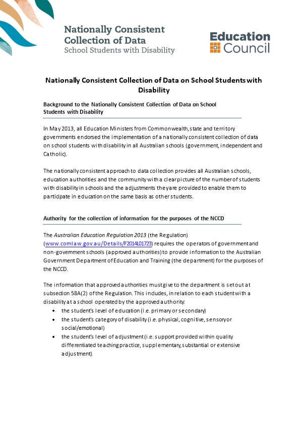 Nationally Consistent Collection of Data on School Students with Disability