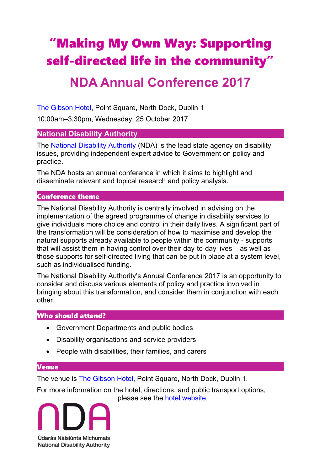 NDA Annual Conference 2011: People with Disabilities Participating Fully and Safely In