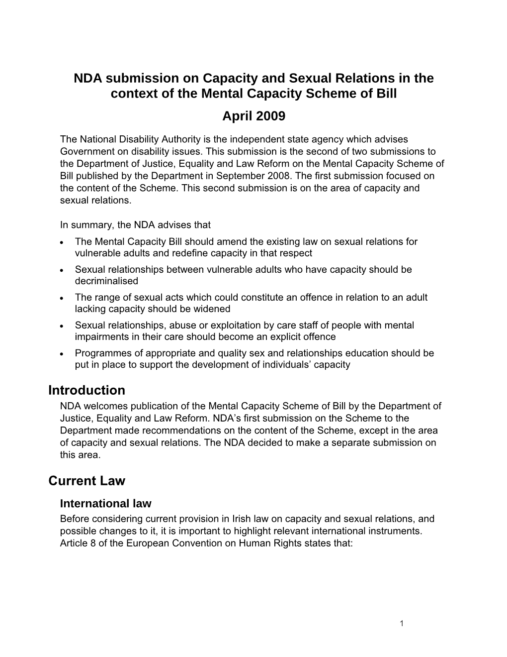 NDA Submission on Capacity and Sexual Relations in the Context of the Mental Capacity