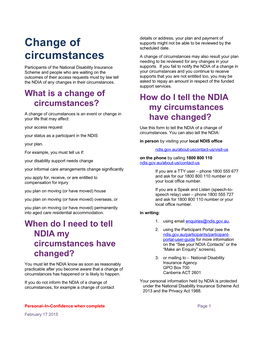 NDIS Change of Circumstances Form