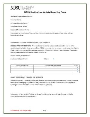 NDSU Horticulture Variety Reporting Form