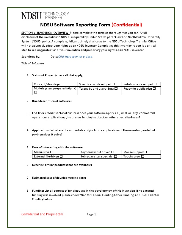 NDSU Software Reporting Form(Confidential)