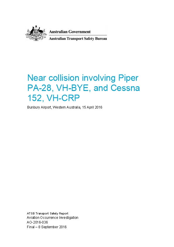 Near Collision Involving Piper PA-28, VH-BYE, and Cessna 152, VH-CRP