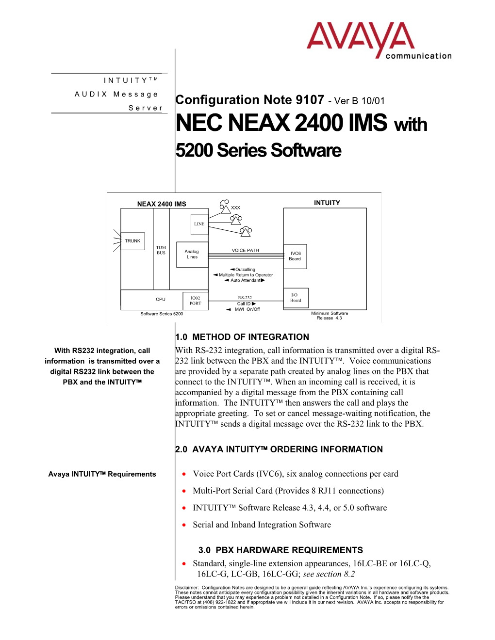 NEC NEAX 2400 IMS with 5200 Series Software