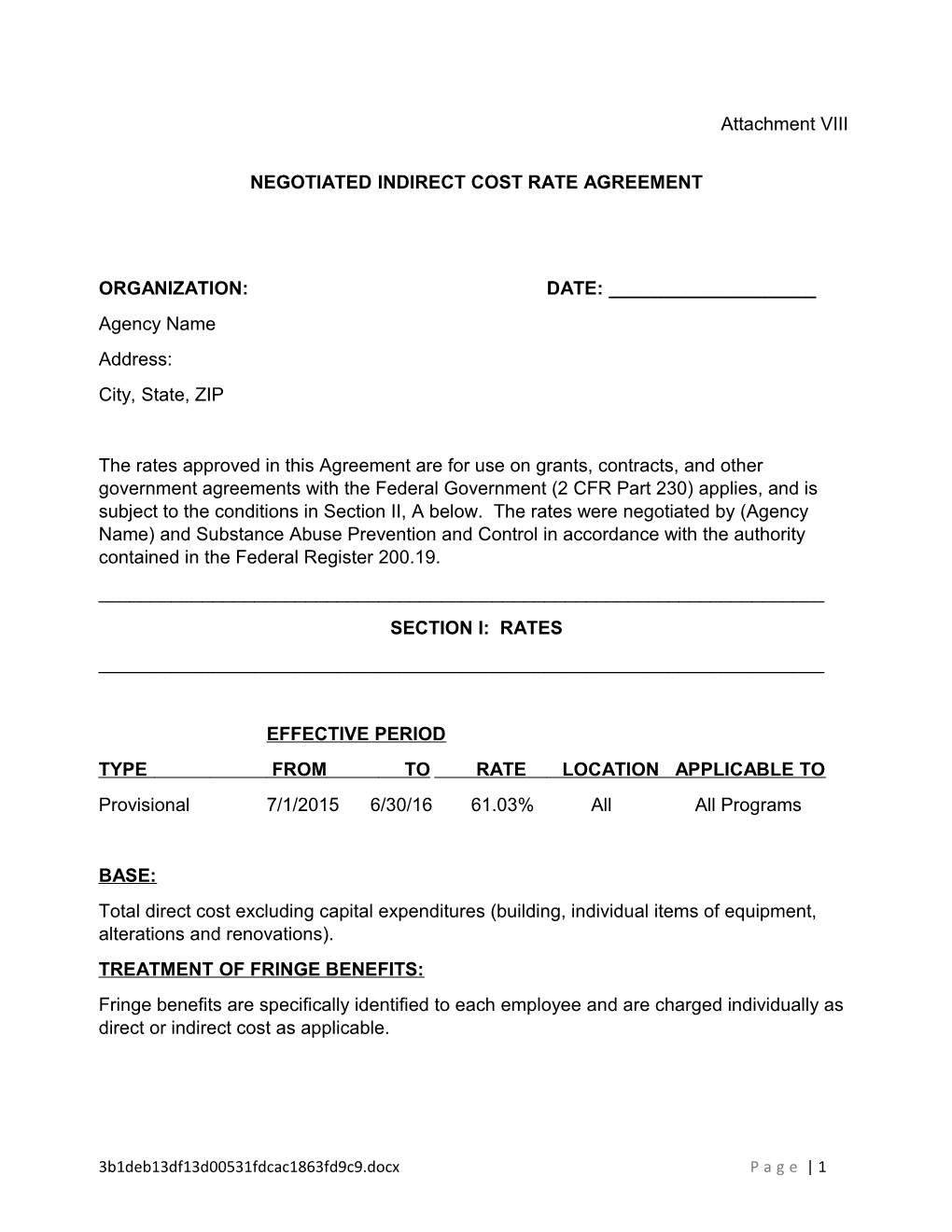 Negotiated Indirect Cost Rate Agreement