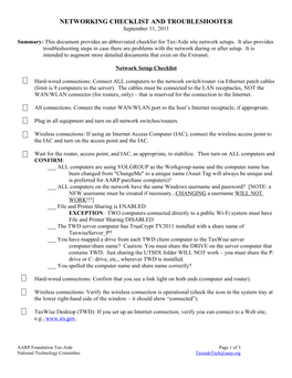 Networking Checklist and TROUBLESHOOTER