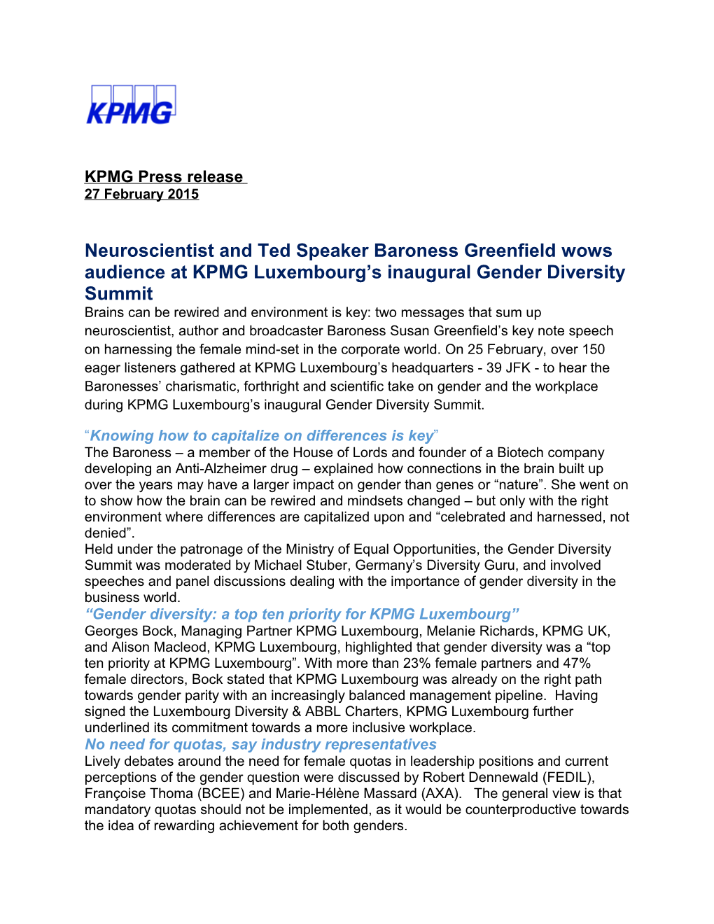 Neuroscientist and Ted Speaker Baroness Greenfield Wowsaudience at KPMG Luxembourg S Inaugural