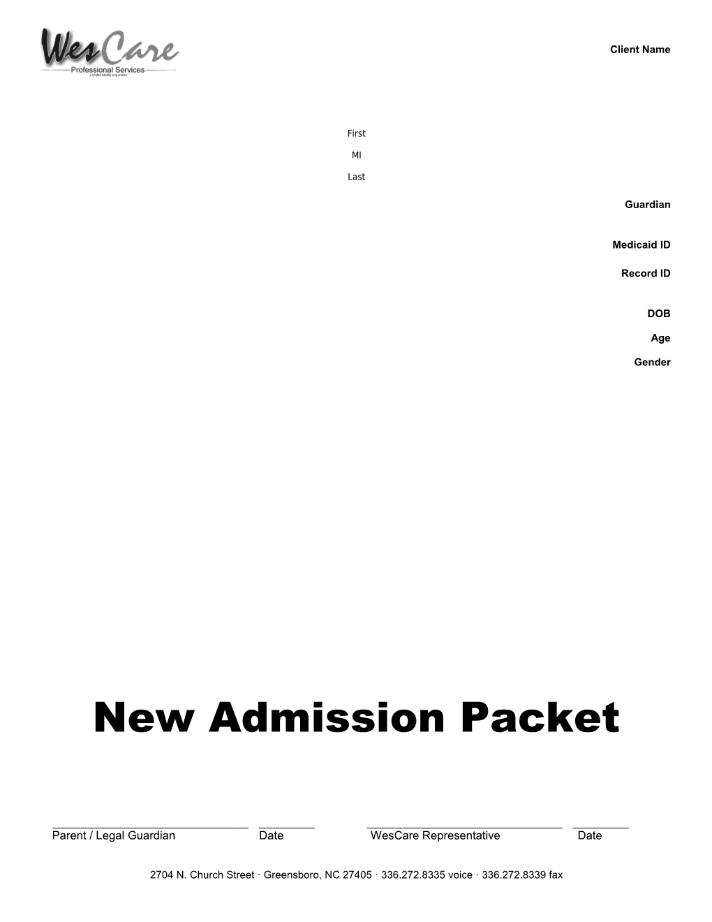 New Admission Packet