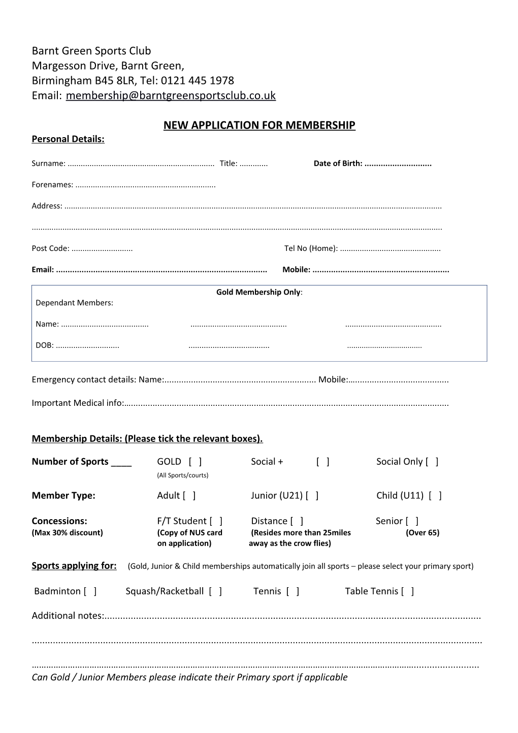 New Application for Membership