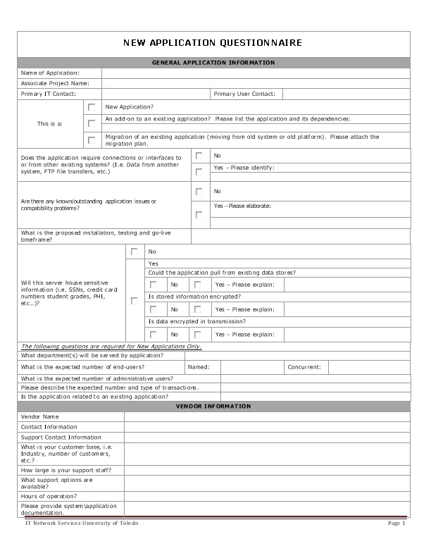 New Application Questionnaire