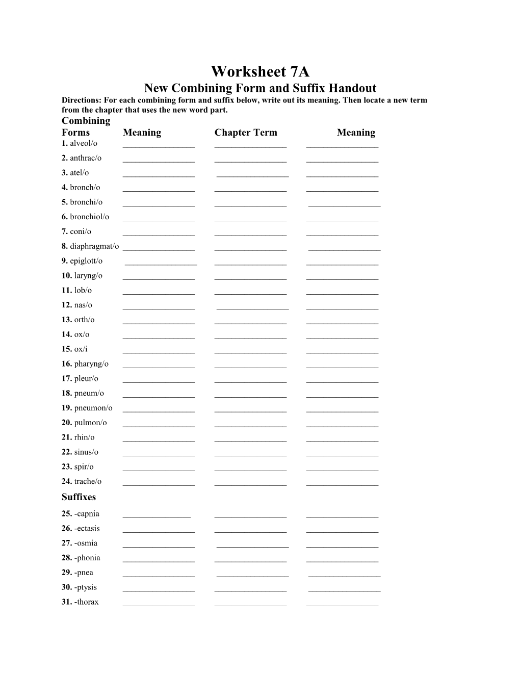 New Combining Form and Suffix Handout