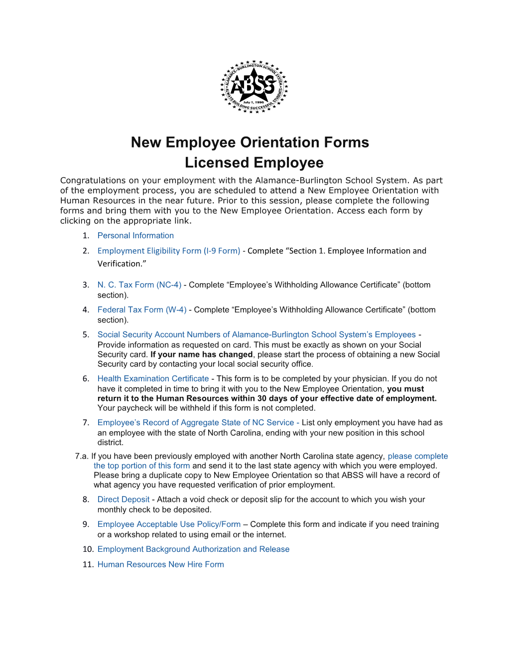New Employee Orientation Forms