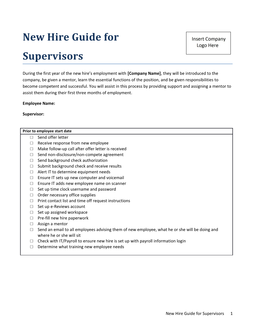 New Hire Guide for Supervisors 1