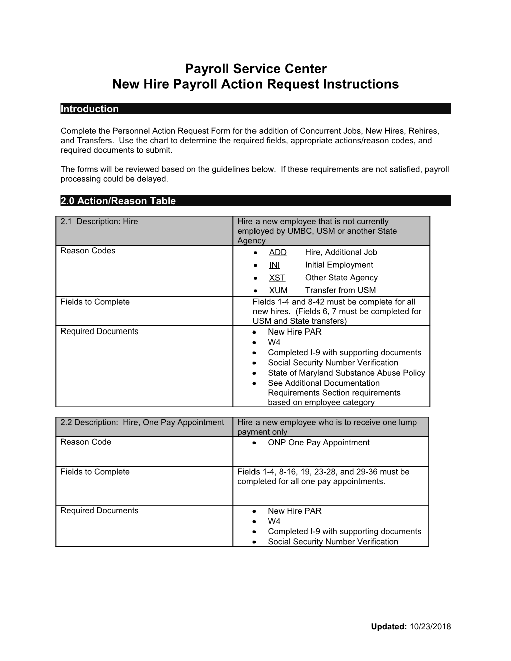 New Hire Payroll Action Request Instructions