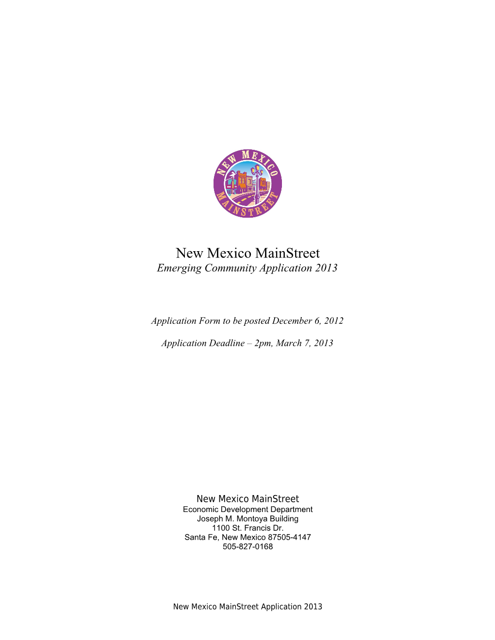 New Mexico Mainstreet Emerging Community Application 2013