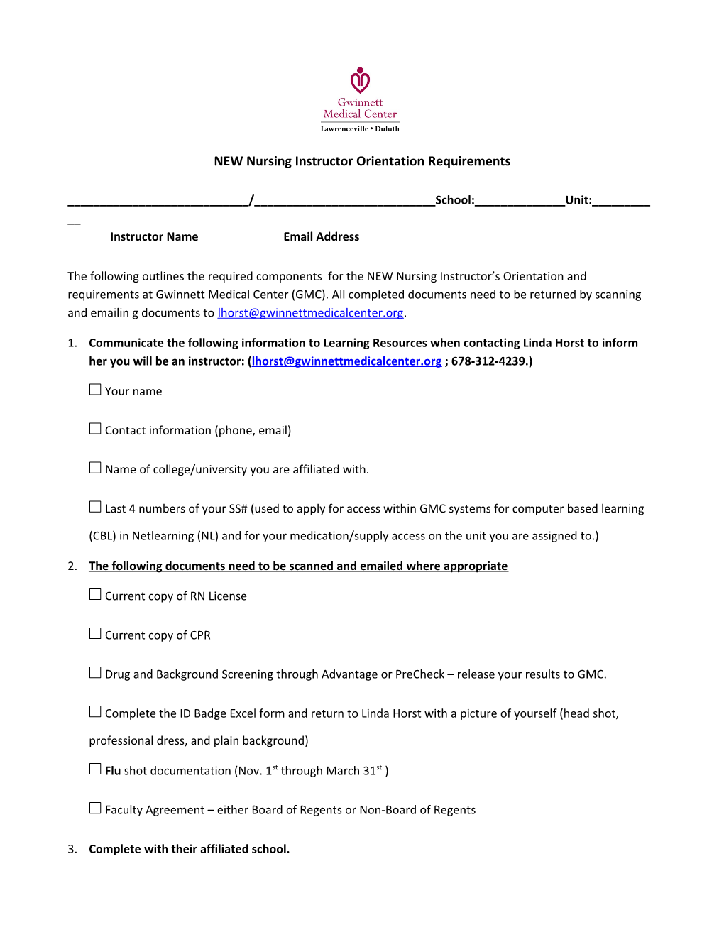 NEW Nursing Instructor Orientation Requirements