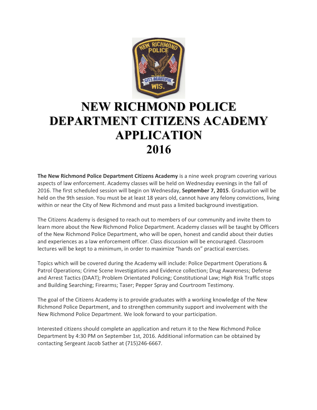 New Richmond Police Department Citizens Academy Application