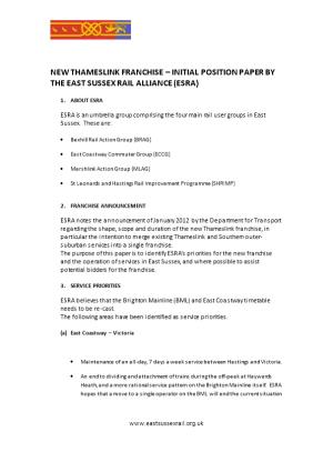 New Thameslink Franchise Initial Position Paper by the East Sussex Rail Alliance (Esra)