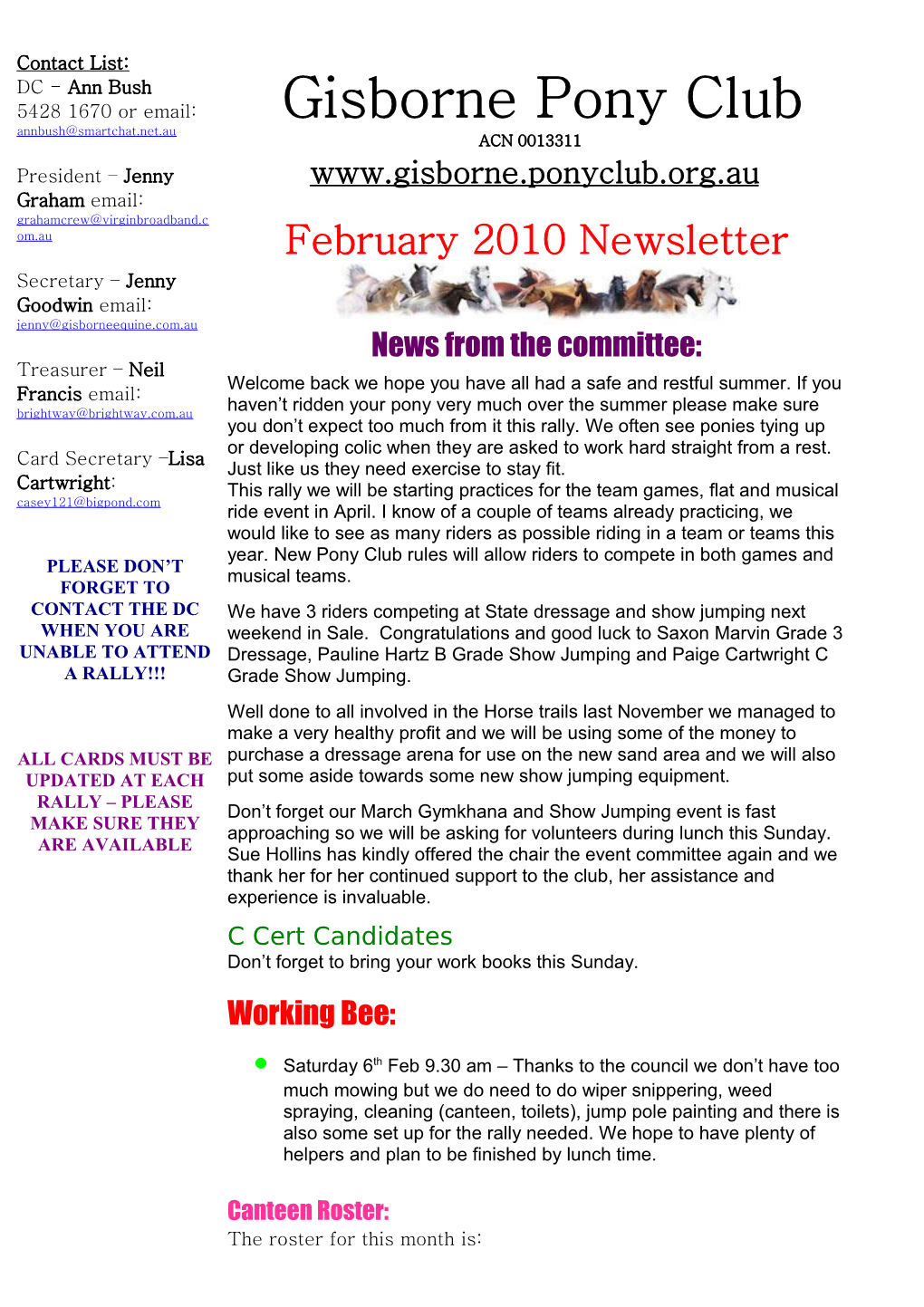 News from the Committee