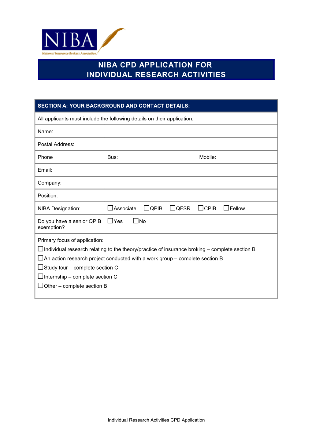 NIBA CPD Application For