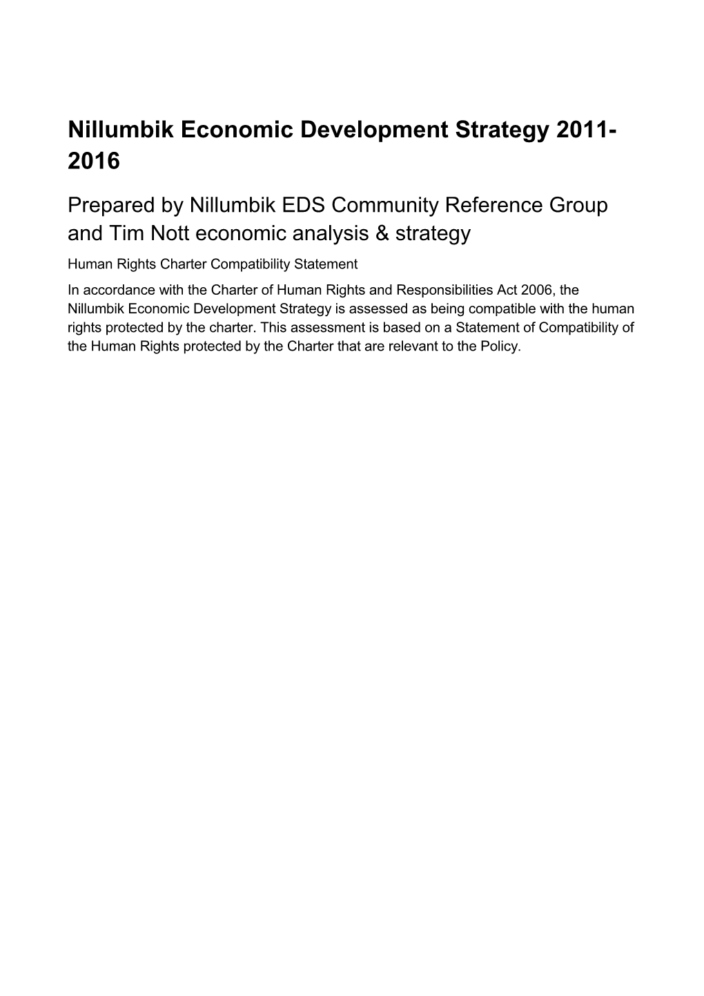 Nillumbik Economic Development Strategy 2011-2016
