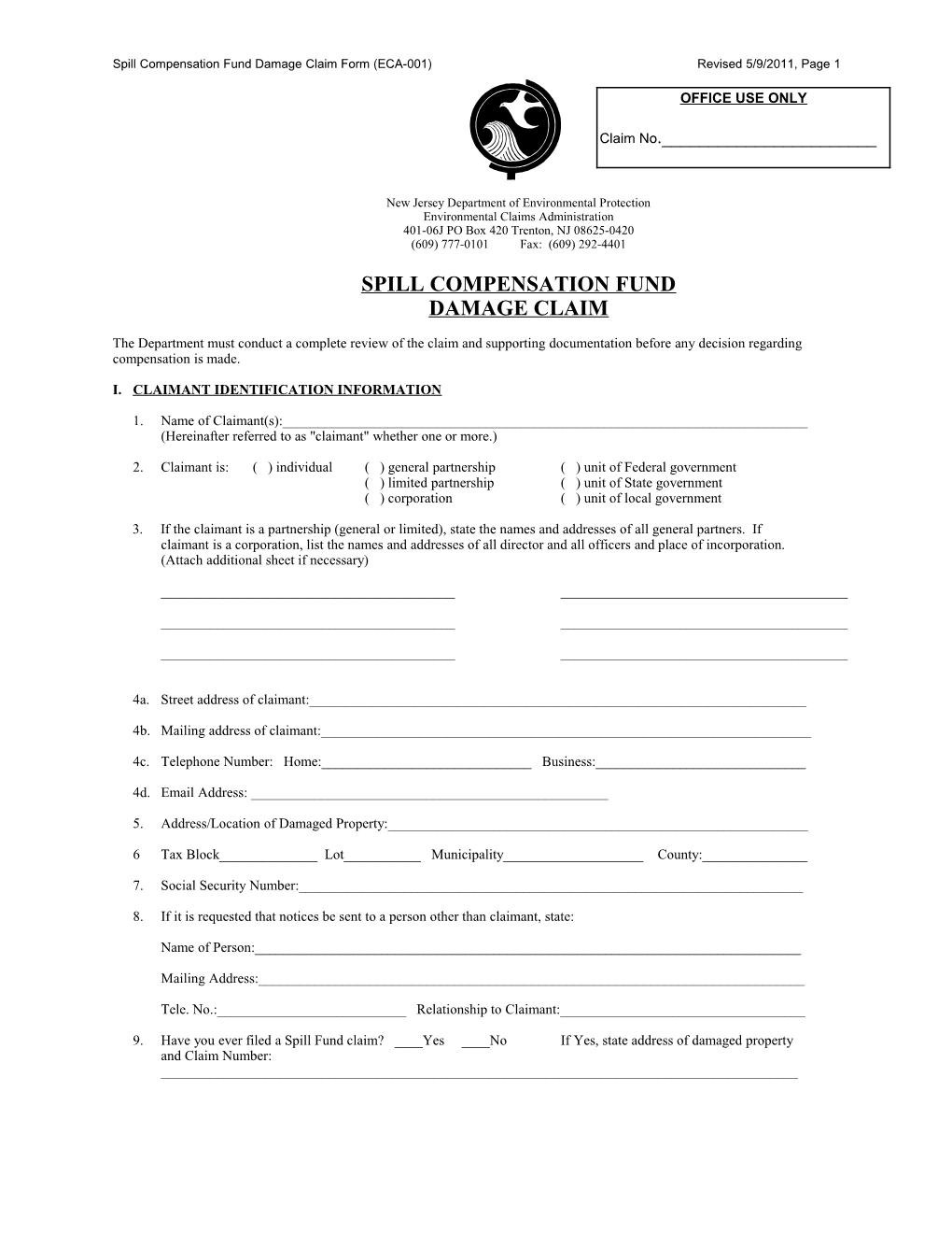 NJDEP Form ECA-001 (Revised 2011/05)