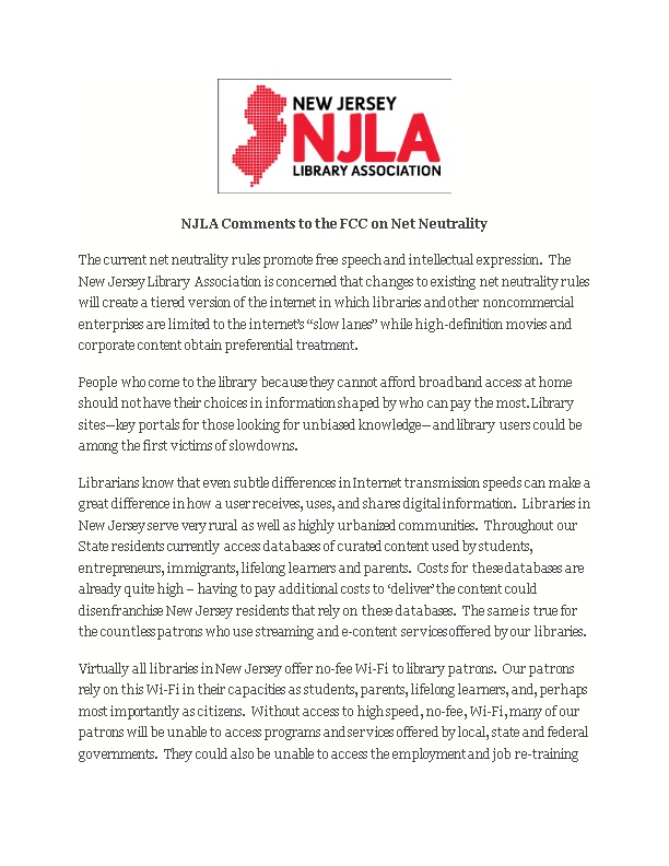 NJLA Comments to the FCC on Net Neutrality