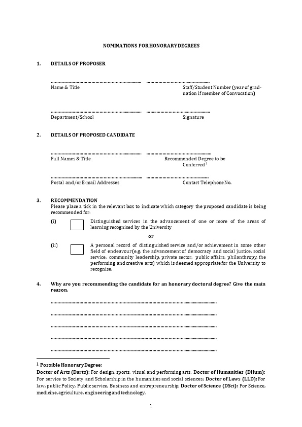 Nomination Form for the Election of Two (2) Members of the Support Staff on the University