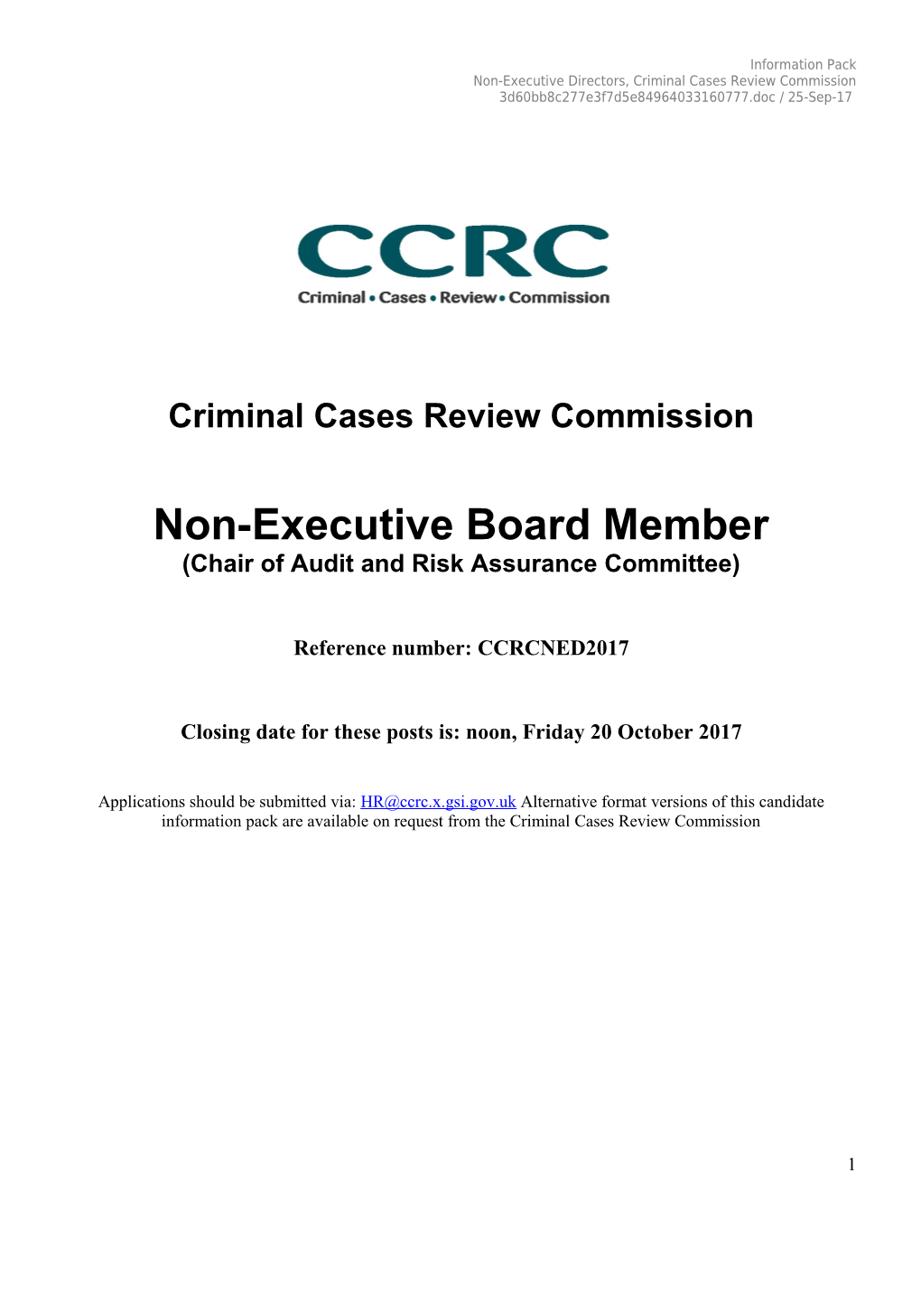Non-Executive Directors, Criminal Cases Review Commission