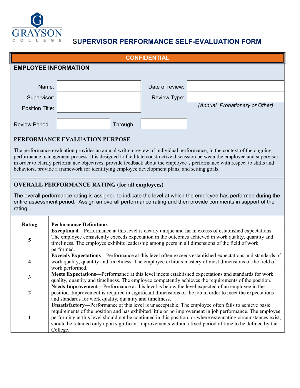 Non-Faculty Exempt Staff Performance Review Confidential