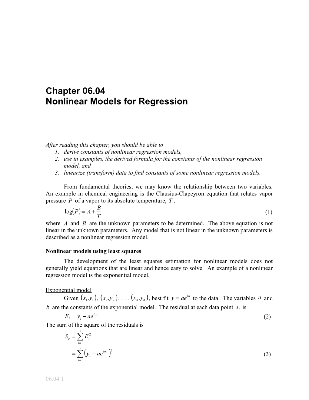 Nonlinear Models for Regression