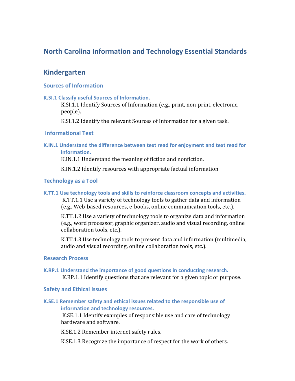 North Carolina Information and Technology Essential Standards